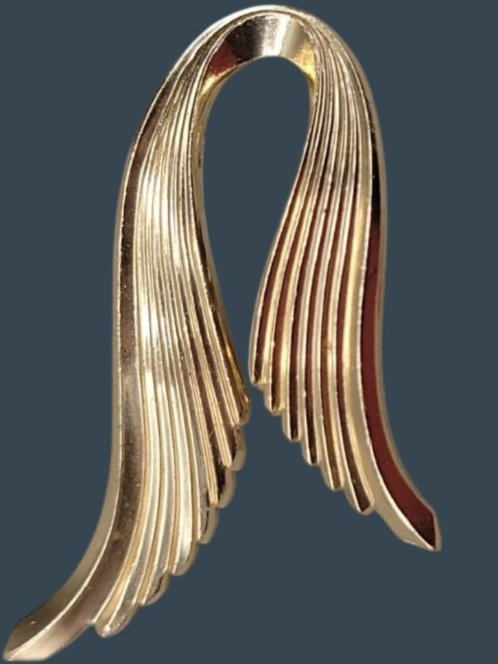 Vintage Crown Trifari Gold Tone Wing Brooch Made in France Mid-Century Rare